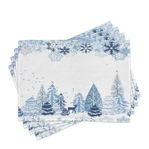 Ambesonne Placemats w/Frozen Trees & Snow in Blue & White Colors. NIB